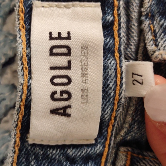 Agolde Size 27 Riley High Rise Straight Crop Button Fly Distressed Blue Jeans - Picture 3 of 16